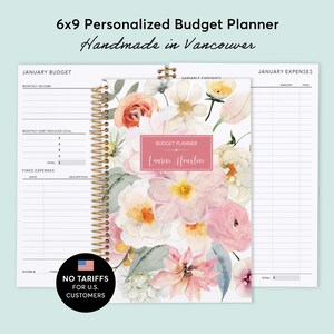 BUDGET PLANNER - 2026-2027 Finance Planner 6x9 - Expense Tracker - Savings Tracker - Flirty Florals Blush - No Tariffs