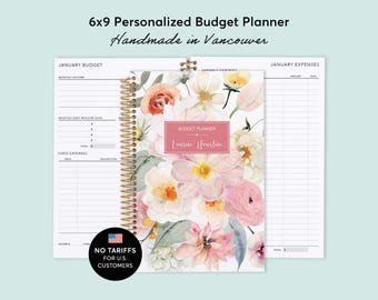 BUDGET PLANNER - 2026-2027 Finance Planner 6x9 - Expense Tracker - Savings Tracker - Flirty Florals Blush - No Tariffs