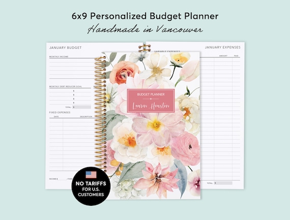 BUDGET PLANNER - 2026-2027 Finance Planner 6x9 - Expense Tracker - Savings Tracker - Flirty Florals Blush - No Tariffs