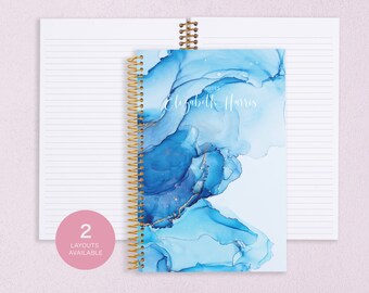 personalized NOTEBOOK | dot journal | travel journal | dot grid notebook | lined | spiral notebook | blue abstract ink