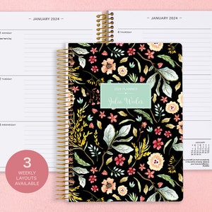 2025 Agenda - Custom Planner - Best Planners - Weekly Planners 2024 - Personalized Planner - Yearly Planner - Black Meadow Floral