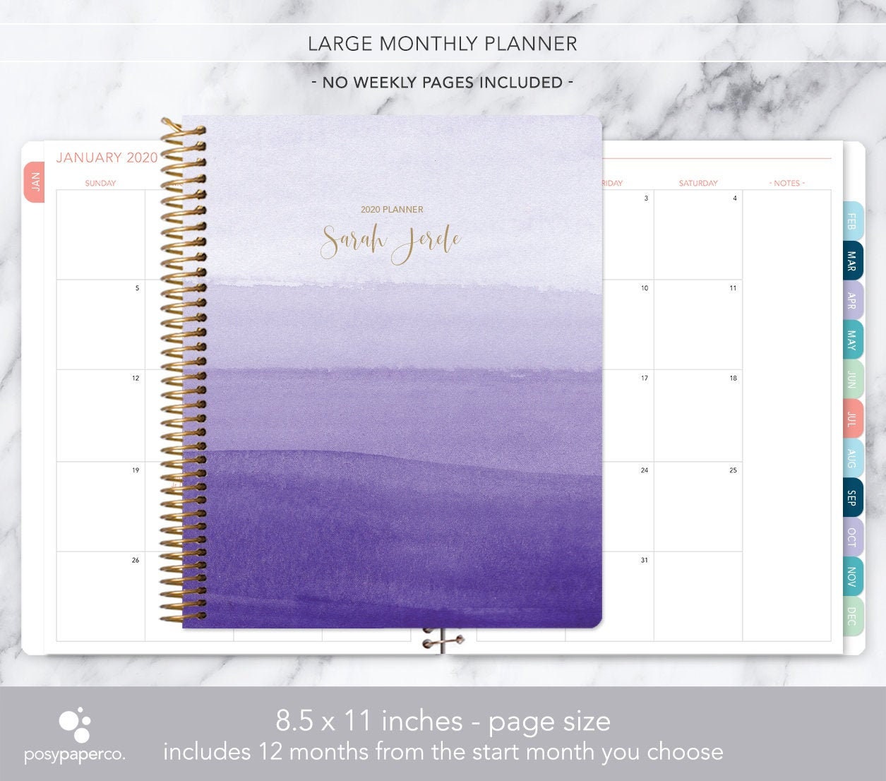 8.5x11 MONTHLY PLANNER notebook 2020 2021 no weekly view Etsy
