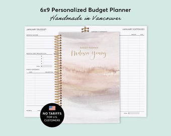 BUDGET PLANNER - Finance Planner 6x9 - Expense Tracker - Choose Your Start Month - Neutral Watercolor Gradient - No Tariffs