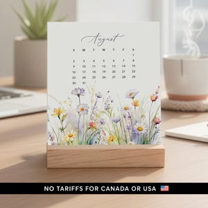 Meadow Floral Desk Calendar with Wood Stand | 2027 Monthly Calendar | Choose Your Start Month | Coworkers Gift