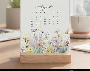 Meadow Floral Desk Calendar with Wood Stand | 2026-2027 Monthly Calendar | Choose Your Start Month | Coworkers Gift |  - NO TARIFFS