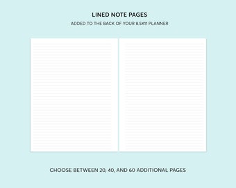 8.5x11 ADDITIONAL NOTE PAGES | selection of 20, 40 or 60 pages to be added to back of planner