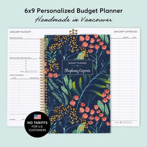 BUDGET PLANNER - Finance Planner 6x9 - Expense Tracker - Choose Your Start Month - Navy Watercolor Floral - No Tariffs