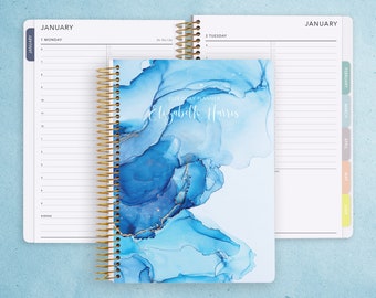 2024 daily planner personalized | 6 month daily planner | 6x9 appointment book | hourly planner | blue abstract ink