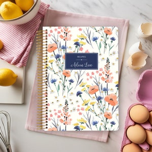 PERSONALIZED RECIPE BOOK | custom cookbook | family recipes | blank cook book | field flowers blue