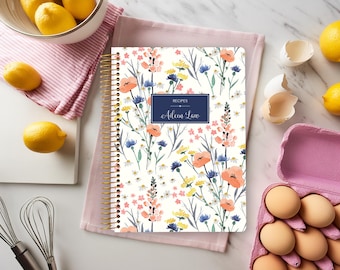PERSONALIZED RECIPE BOOK | custom cookbook | family recipes | blank cook book | field flowers blue | No Tariffs