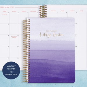 MONTHLY PLANNER | 2024 2025 no weekly view | choose your start month | 12 month calendar monthly tabs personalized | purple watercolor ombré