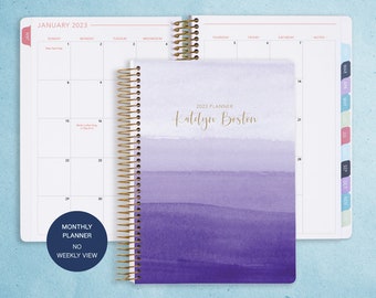 MONTHLY PLANNER | 2024 2025 no weekly view | choose your start month | 12 month calendar monthly tabs personalized | purple watercolor ombré