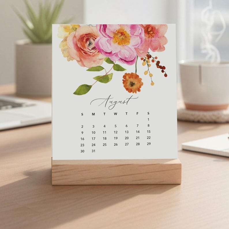 Flirty Florals Desk Calendar With Wood Stand | 2026-2027 Choose Your Start Month | Mother's Day Gift | Office Decor - NO TARIFFS Bild 9