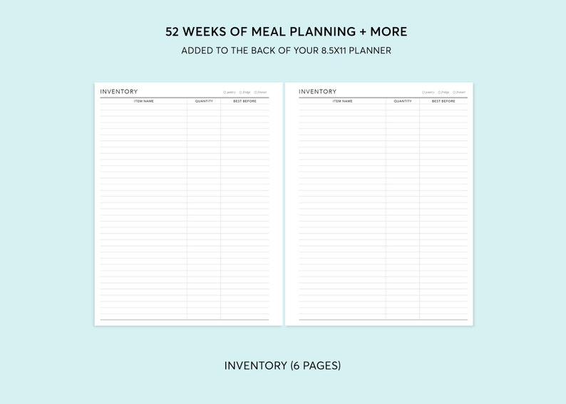 8.5x11 MEAL PLANNING SECTION to be added to back of planner image 3