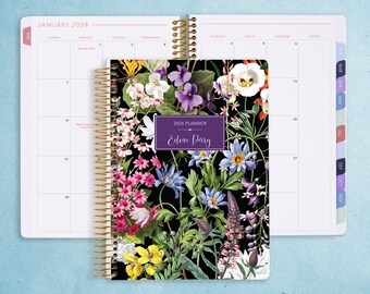 MONTHLY PLANNER | 2024 2025 no weekly view | choose your start month | 12 month calendar monthly tabs personalized | colorful florals black