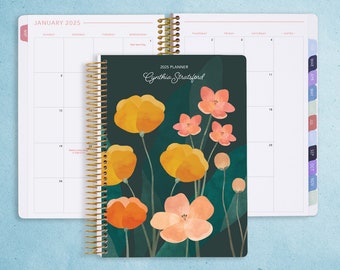 MONTHLY PLANNER - 2024 2025 No Weekly View - Choose Your Start Month -  Personalized Monthly Planner - Abstract Florals Green Multicolor