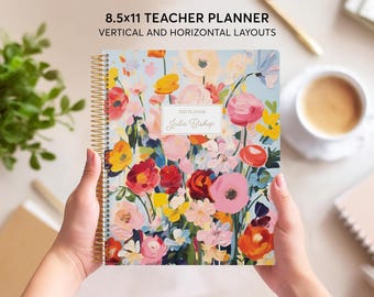 TEACHER PLANNER 2026-2027 - vertical or horizontal layout 8.5x11 - lesson plan - teacher planbook - Blossom Dreams Colorful