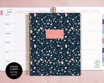 VERTICAL TEACHER PLANNER | teacher planner 8.5x11 | 2024-2025 lesson plan calendar | personalized teacher planbook | navy terrazzo