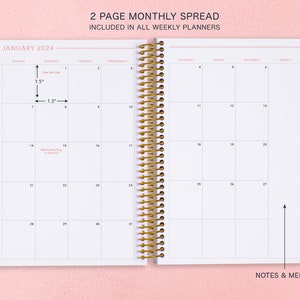Personalized Weekly Planner 2024 12 Month Calendar 6x9 Weekly Planner 2024-2025 Custom Agenda Flirty Florals Blush image 5