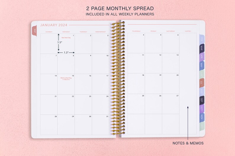 2025 Personalized Planner 6x9 Calendar 2024 2025 Choose Start Month Add Monthly Tabs Academic Planner Navy Pink Gold Floral image 5