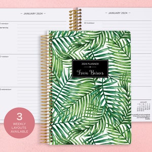 2025 Planner - 2024 2025 Weekly Planner - Calendar Student Planner add monthly tabs - Personalized Gift Agenda Daytimer -Tropical Palm Leaf