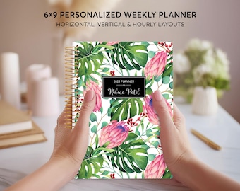 Personalized Planner 2026 - 6x9 Weekly Planner - 2025-2026 Calendar Planner - Yearly Planner - Custom Daytimer - 2025 Agenda Tropical Floral