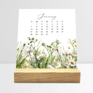 2024 Meadow Floral Desk Calendar with Wood Stand | Monthly Desk Calendar | Choose Your Start Month | Coworkers Gift | Office Decor