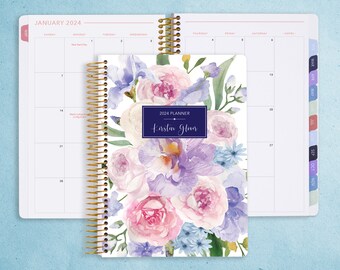 MONTHLY PLANNER | 2024 2025 no weekly view | choose your start month | 12 month calendar monthly tabs personalized | flirty florals mauve