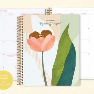 8.5x11 MONTHLY PLANNER Notebook 2024 2025 No Weekly View Choose Your Start Month 12 Month Calendar Abstract Florals Multicolor image 1