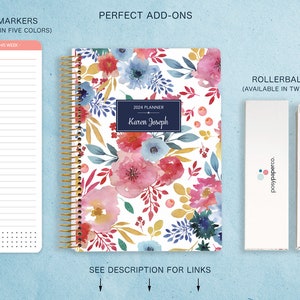 MONTHLY PLANNER 2024 2025 no weekly view choose your start month 12 month calendar monthly tabs pink blue white watercolor floral image 7