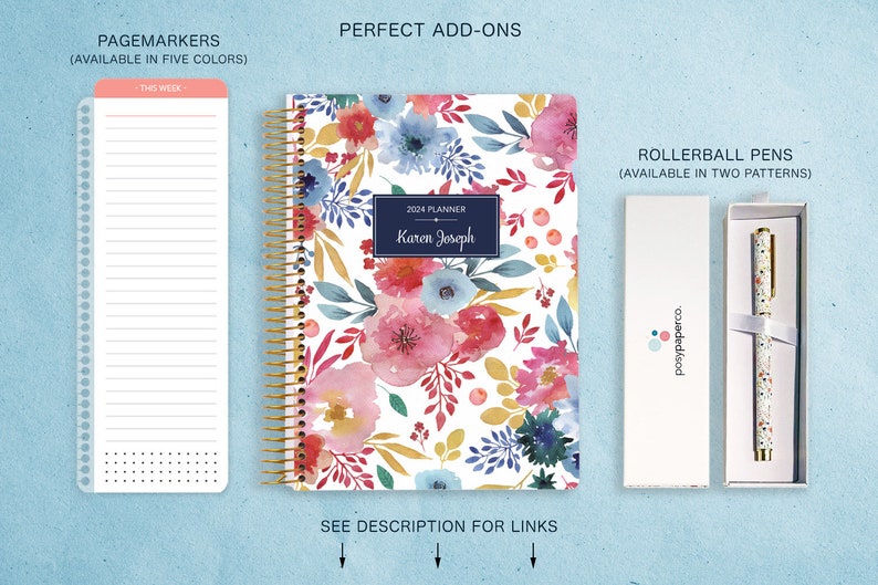 MONTHLY PLANNER 2024 2025 no weekly view choose your start month 12 month calendar monthly tabs pink blue white watercolor floral image 7