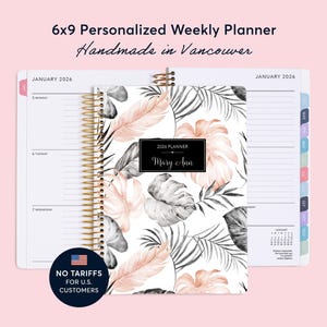 Agenda hebdomadaire personnalisé Tropical - Agenda 2027 personnalisé 6 x 9 pouces, Tropical gris blush (pas de tarifs)