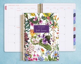 MONTHLY PLANNER | 2024 2025 no weekly view | choose your start month | 12 month calendar monthly tabs personalized | colorful florals white