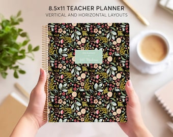 TEACHER PLANNER 2026-2027 - vertical or horizontal layout 8.5x11 - lesson plan - teacher planbook - black meadow floral - No Tariffs