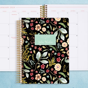 MONTHLY PLANNER | 2024 2025 no weekly view | choose your start month | 12 month calendar monthly tabs | black meadow floral