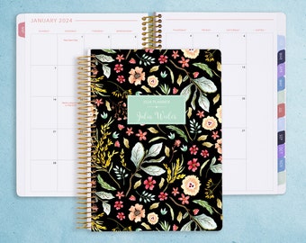 MONTHLY PLANNER | 2024 2025 no weekly view | choose your start month | 12 month calendar monthly tabs | black meadow floral