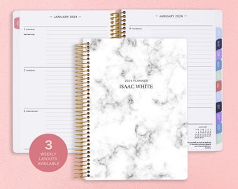 2025 Weekly Planner - Personalized Planner 2024 - Men's Planner - Gifts for Men - Work Planner - Yearly Planner - Men Planner - Gray Marble