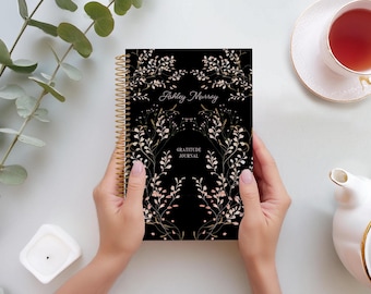 GRATITUDE JOURNAL | Daily Journal with Prompts | Affirmation Journal I Personalized Gratitude Journal | Flower Frame Black | No Tariffs