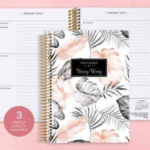 2025 Planner - 2024/2025 Weekly Planner - Academic Planner - Personalized Planner - Custom Planner - 2025 Agenda - Blush Grey Tropical