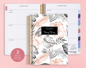 2024 Planner - 2024/2025 Weekly Planner - Academic Planner - Personalized Planner - Custom Planner - 2024 Agenda - Blush Grey Tropical