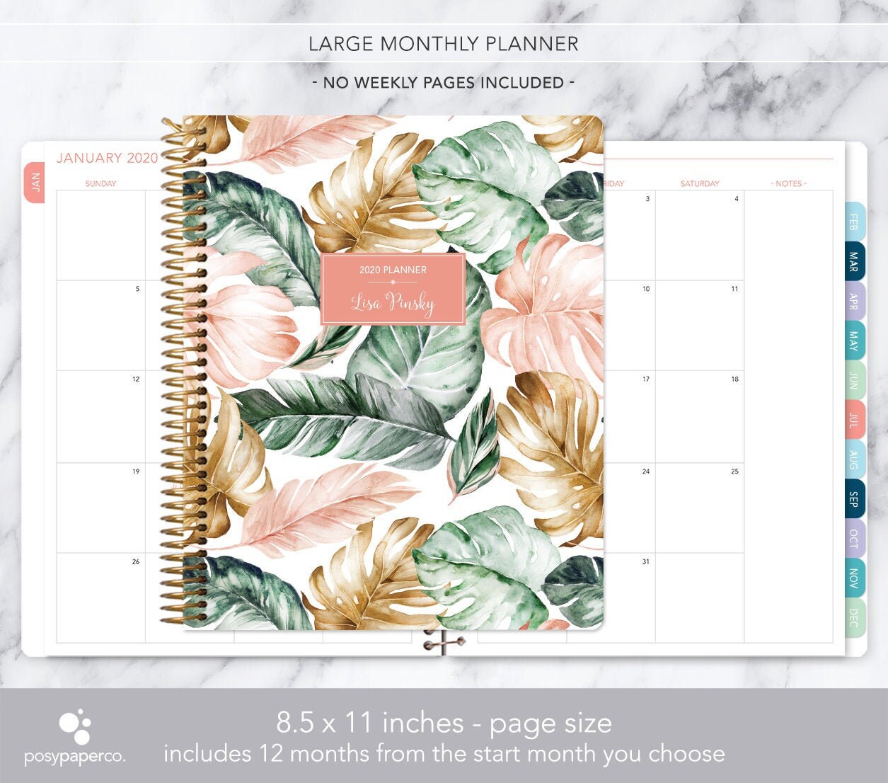 8.5x11 MONTHLY PLANNER notebook 2020 2021 no weekly view Etsy