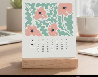 Artful Florals Desk Calendar With Wood Stand | 2026-2027 Monthly Calendar | Choose Your Start Month | Office Decor - NO TARIFFS