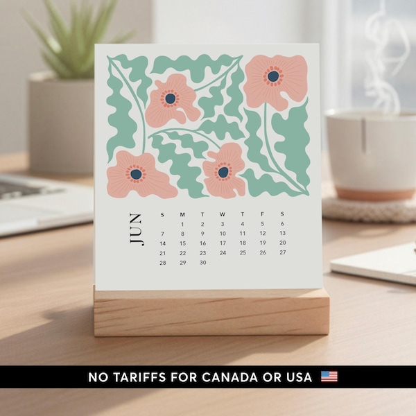 Artful Florals Desk Calendar With Wood Stand | 2026-2027 Monthly Calendar | Choose Your Start Month | Office Decor - NO TARIFFS