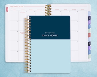 MONTHLY PLANNER | 2024 2025 no weekly view | men's planner | 12 month calendar personalized | gift for men | blue navy color block