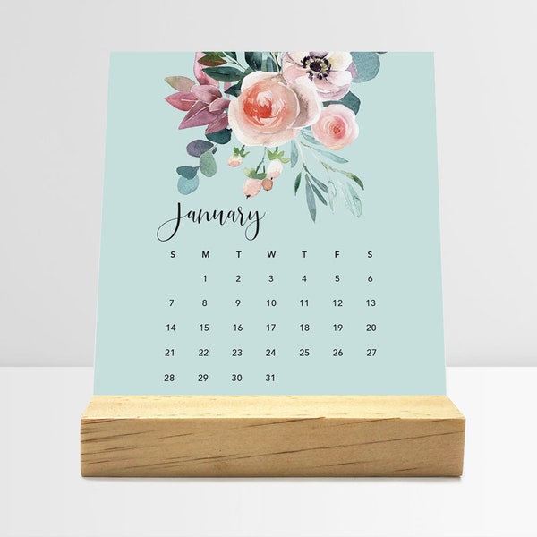 2024 Floral Desk Calendar with Wood Stand | Monthly Desk Calendar | Choose Your Start Month | Coworkers Gift | Office Decor