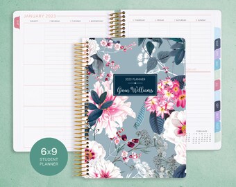 STUDENT PLANNER 6x9 2024-2025 calendar | personalized weekly academic planner | choose your start month | blue pink elegant floral