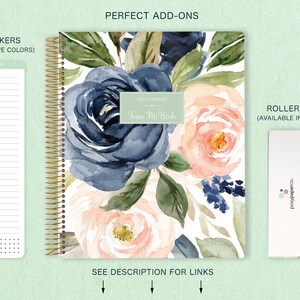 8.5x11 weekly planner 2024 2025 choose your start month 12 month calendar LARGE WEEKLY PLANNER navy blush roses image 9