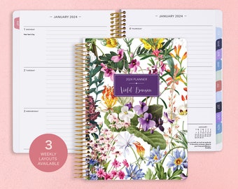 6x9 2024 Planner - 2024 2025 Weekly Planner - Student Planner - Personalized Planner - 2024 Agenda - Custom Planner - Colorful Florals White