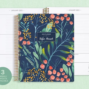 8.5x11 weekly planner  2024 2025 | choose your start month | 12 month calendar | LARGE WEEKLY PLANNER | navy watercolor floral