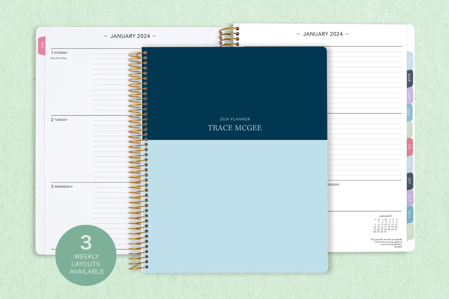 Personalized Planner 2024 12 Month Calendar 6x9 Weekly Planner 2024-2025  Custom Agenda Gifts for Mom Field Flowers Blue 